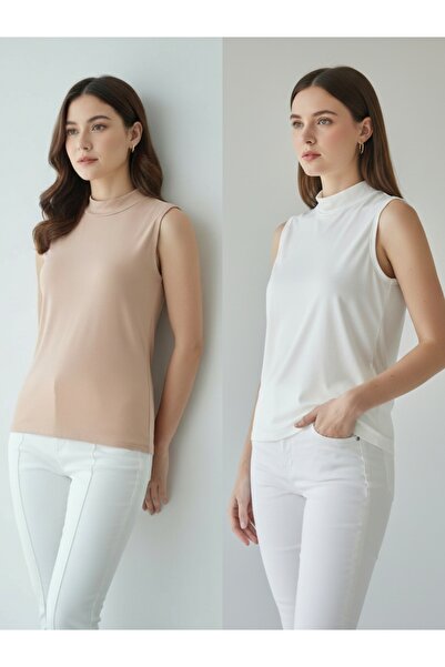 ENDAMIM 2 Pack Short Fishing Collar Combed Cotton Thin Soft Textured Lining / Underwear