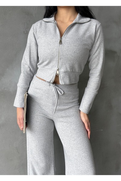 EYLANA Women's Double Zipper Selanik Fabric Tracksuit Set