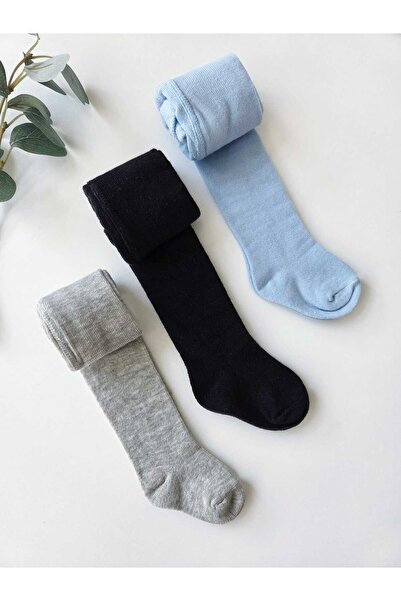 Baharda Nova Cotton Baby Pantyhose Blue-Black-Grey Set of 3 / Girls Boys Unis...