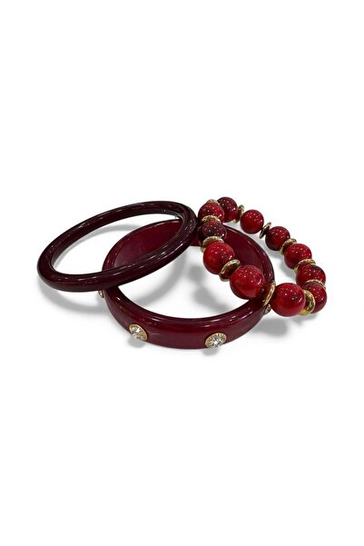 neslyaccessories Triple Bone Bracelet Set (Burgundy)