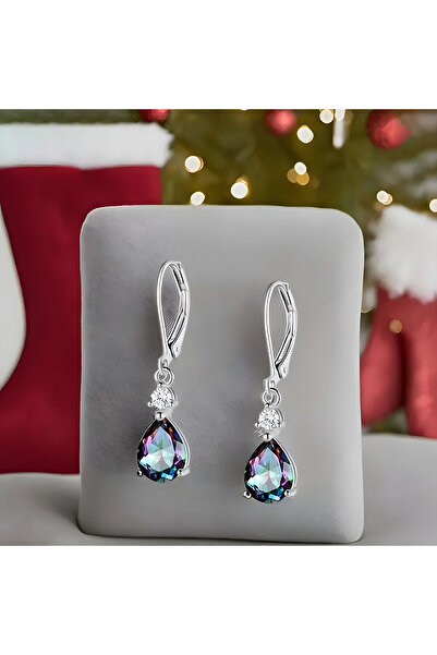 BUNILU Silver teardrop earrings with purple zirconia stone
