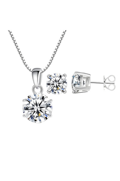 BUNILU Hypoallergenic 925 Silver Necklace and Earrings Set with Round White Synthetic Zirconia Crystal