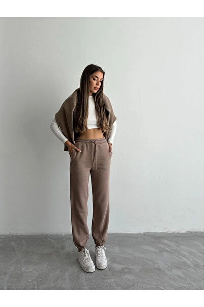 ZENGEZUR MALL Mtxdpn 3 Threaded Fleece-Lined Leggings with Elasticated Legs Mink İs001 (220738) (Size: L)