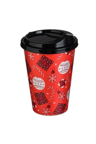 OEM Red plastic thermos mug with Christmas ornaments, 500 ml
