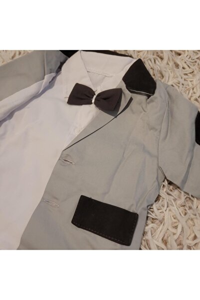 Handmade Minis Boutique Handmade Minis Boutique baptism suit, gray with black