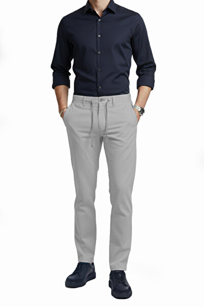 DeepSEA Men's Gray Flexible Fabric Slim Fit Elastic Waist Casual Sports Trousers 2601070