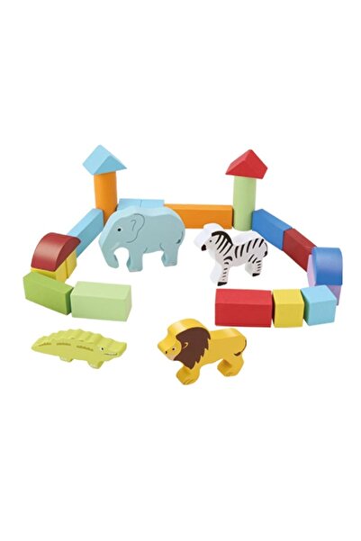 OEM Wooden Building Blocks & Animal Figures Set - 29 Pieces