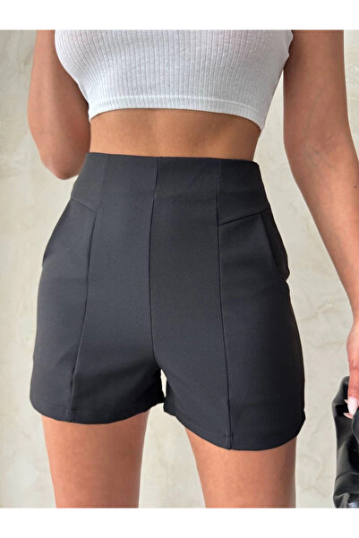 ZENGEZUR MALL Mtxdpn High Waist Piece Double Fabric Shorts S25312 Black (215342) (Size: L)