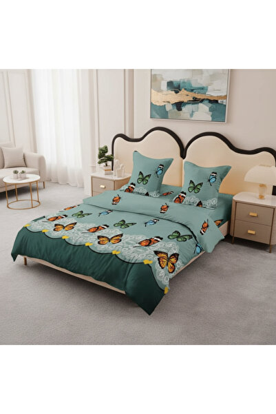 Casa Pucioasa Bed linen set 4 pieces King-size Green Butterflies (200 cm x 200-230 cm)