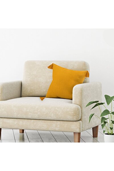 OEM Decorative Pillow Cover - Mustard Yellow with Fringes 45x45cm