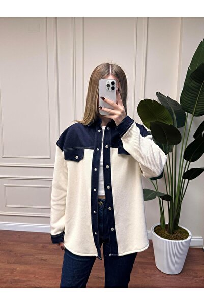 Alyalisbutik TRİKO GARNİLİ KOT GÖMLEK - LACİ/EKRU