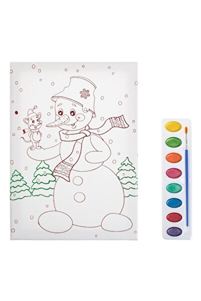 OEM Set de colorat de Crăciun cu om de zăpadă pe pânză A4 și acuarele - 3 bucăți