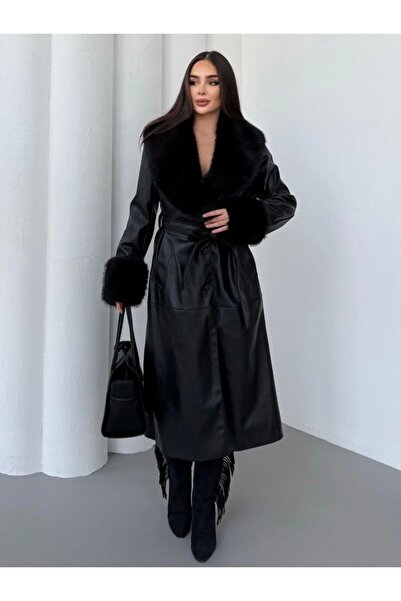 ZTO Kadiin Leather Lining a Plas Quality Pocketed Belted Sleeve Lolita Fur Premium Wide Fit