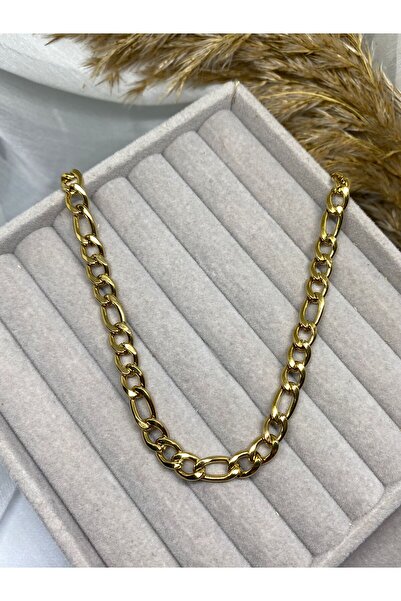 Kaan Accessoire Steel Gold Color Figaro Chain Necklace Thick Model Non-Tarnis...