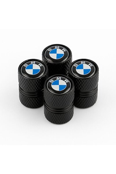 OEM Set of 4 BMW valve caps – black aluminum, classic white-blue logo