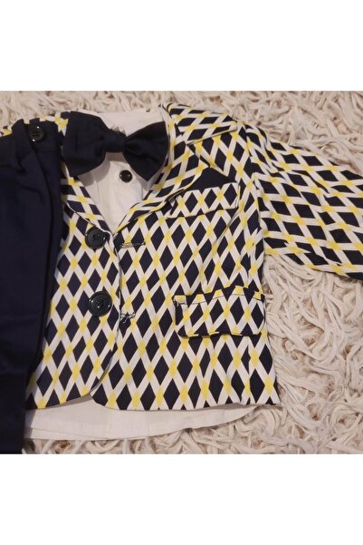 Handmade Minis Boutique Handmade Minis Boutique baptism costume, navy blue with yellow, 0-3 months