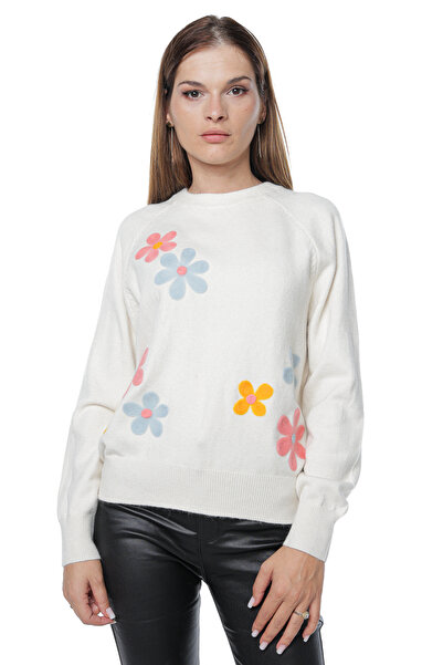 Jolenttine Pulover floral ivory, amestec de cașmir și lână