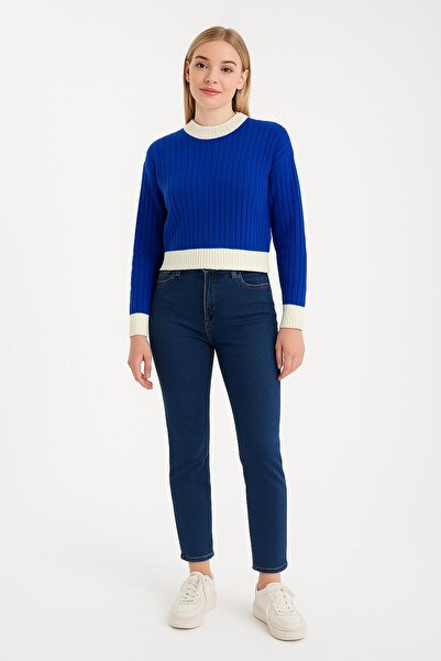 Sfg Life Moda Women's Crew Neck Ribbed and Striped Detail Crop Knitwear Short...