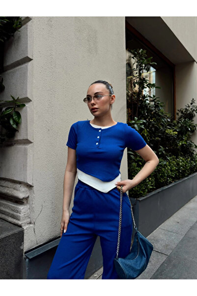 ZENGEZUR MALL Mtxdpn Button Collar Cobalt Bottom Top Set S3943 (215328) (Size: S)