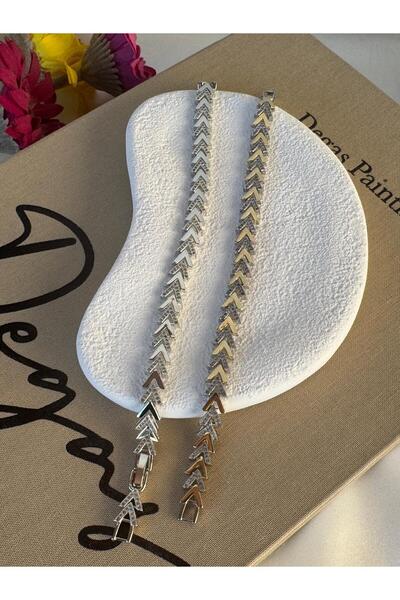 H&S AKSESUAR Steel V Bracelet Steel Women's Stone Bracelet