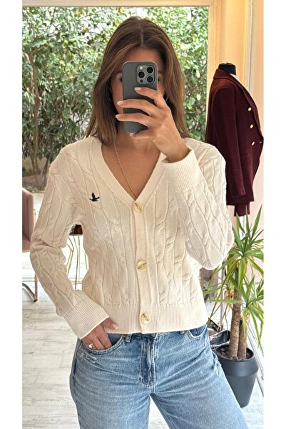 HANER BUTİK Ecru Buttoned Cardigan