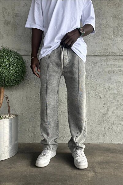 MADZEYMODA Men's Baggy Fit Striped Detail Mold Washed Sweatpants Ke-408