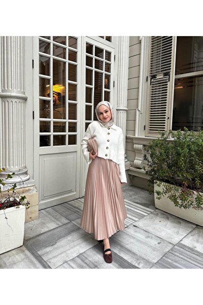 Ali K. Prive LuxeFit Deri Görünümlü Lastikli Piliseli Etek (90 cm)