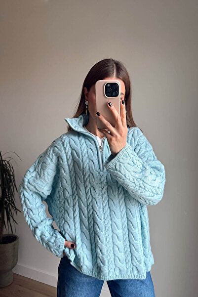 Sue Store Πουλόβερ με φερμουάρ Baby Blue