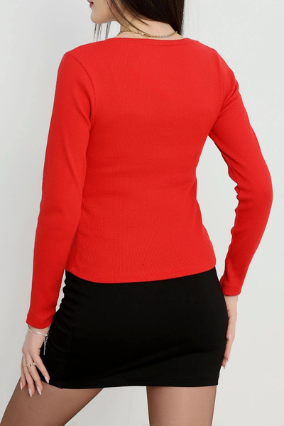 ZENGEZUR MALL Mtxdpn V-Neck Ribbed Knit Blouse Red A3699 (215136) (Size: m)