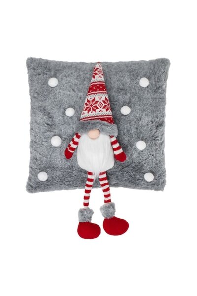 OEM Gray Christmas decorative pillow with 3D gnome figurine 35x50cm