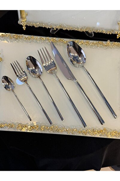 LOKMAN ZÜCCACİYE Nehi̇r Gloria 72 Pieces for 12 People 18/10 Steel Square Handle Fork Spoon Knife Set (with Cardboard Box)