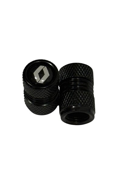 OEM Set of 2 Aluminum Tire Valve Caps for Renault - Black