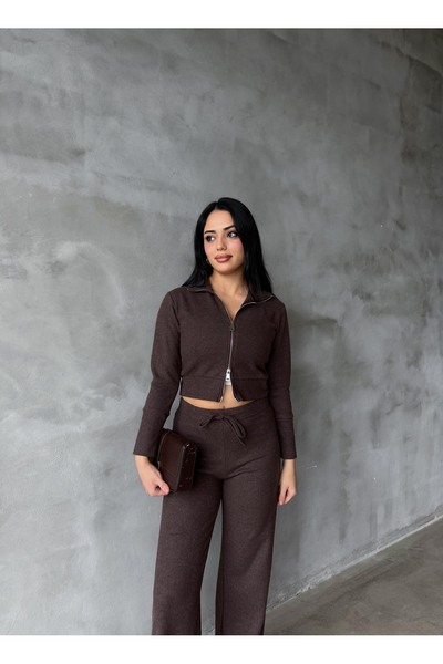 EYLANA Women's Double Zipper Selanik Fabric Tracksuit Set