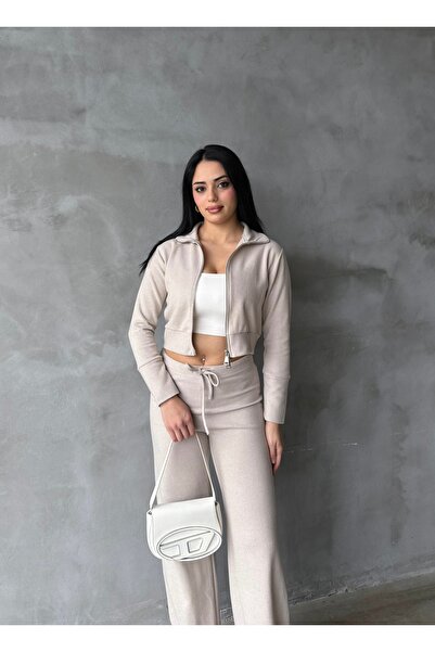 EYLANA Women's Double Zipper Selanik Fabric Tracksuit Set