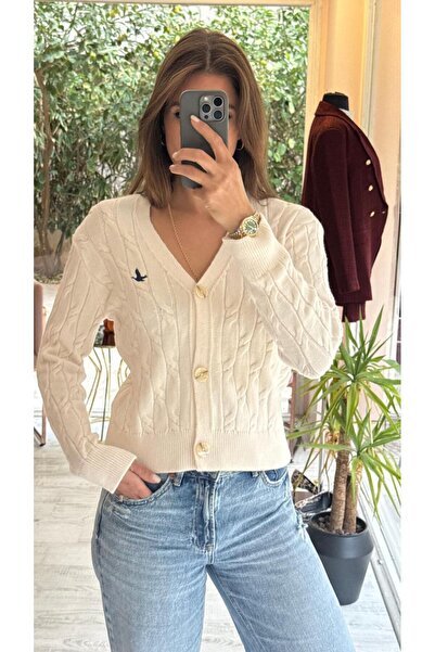 HANER BUTİK Ecru Buttoned Cardigan