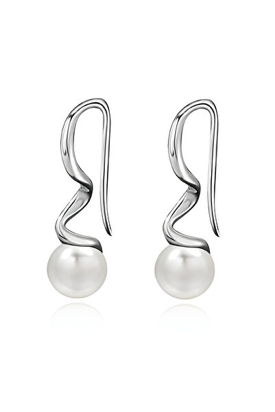 BUNILU Cercei spiralati din argint cu perla