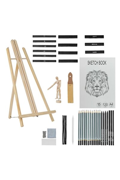 OEM Set de schițe cu șevalet, 44 piese, multicolor, lemn, 50 cm