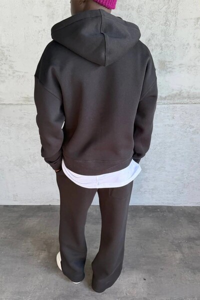 MADZEYMODA Men's Oversized Mold Fleece-Lined Black Bottom Top Tracksuit Set Ke-7029