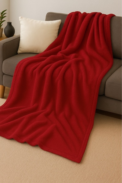 LinaByUgurr Burgundy Polar Tv Blanket 100X180 cm Single Plush Tv Blanket