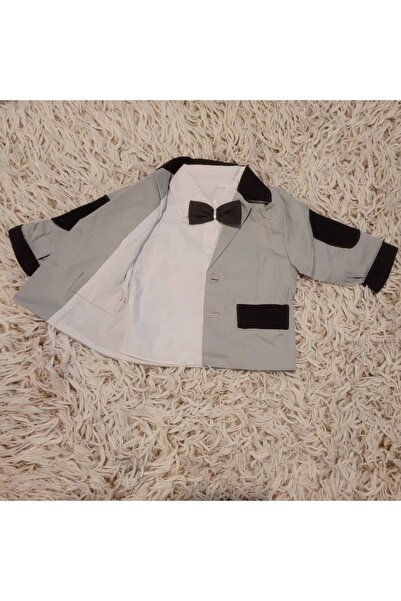 Handmade Minis Boutique Handmade Minis Boutique baptism suit, gray with black