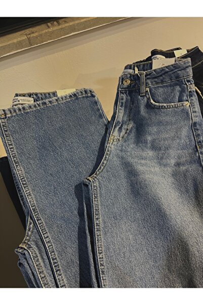 Denim Yüksek Bel Mavi Wide Leg Jean