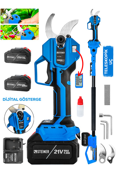 STEİNER M-50 Mm Dijital Kömürsüz Akülü Bağ Dal Ağaç Kesme Biçme Budama Şarjlı...