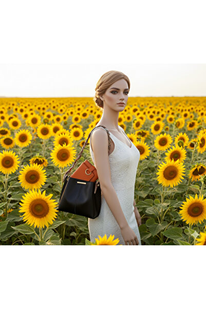 Livenda Shop Black with Scarf, Handbag and Shoulder Bag, Soft Leather 3-Compartment Women's Bag with Chain Accessories