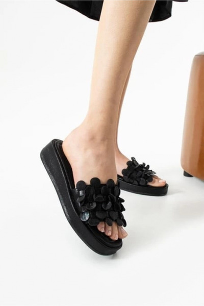 ZENGEZUR MALL Mtxdpn Norx Black Leather Slippers (221224) (Size: 39)