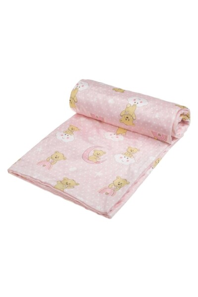 OEM Pătură pentru bebeluși cu model ursuleț roz și față dublă, 90x80 cm
