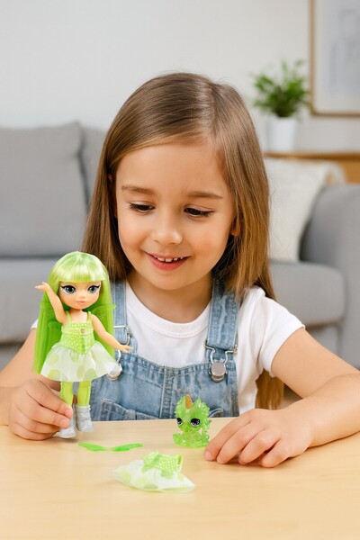TOYFEST Peri Kanatlı Mini Bebek Rainbow High Littles Emerald Hunter Yeşil Saçlı Oyuncak Seti - 14 CM