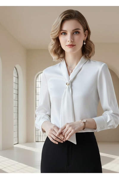 LUANA ANETA Gömlek Kadın Şık V yaka Flarlı Bluz