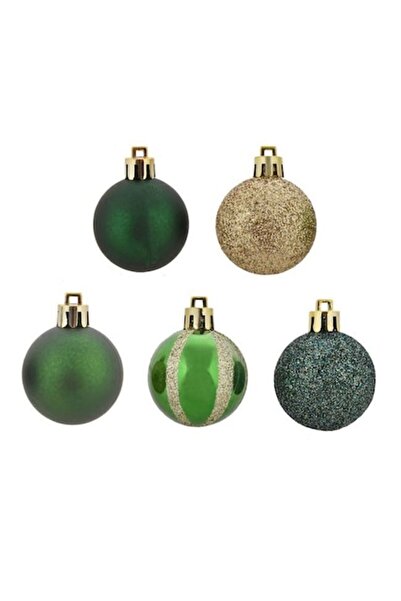 OEM Set de 20 globuri de Crăciun Ø4cm – Petrol și Șampanie cu sclipici, finisaje mate/lucioase/sclipici