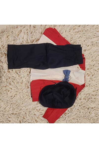 Handmade Minis Boutique Handmade Minis Boutique baptism costume, navy blue with red, 0-3 months