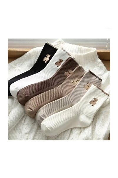 Bestrend Set of 6 Teddy Bear Patterned Unisex College Tennis Socks